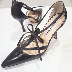 MANOLO BLAHNIK Perfect Dark Brown T-Strap & Bow D'Orsay Pump 95mm Luxe 36